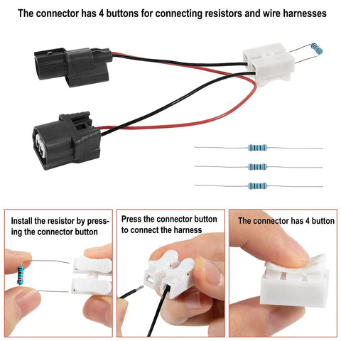 Plug And Play VCM Disable Harness For Honda 3.5L V6 Engines showing connector with buttons and resistors for installation.
