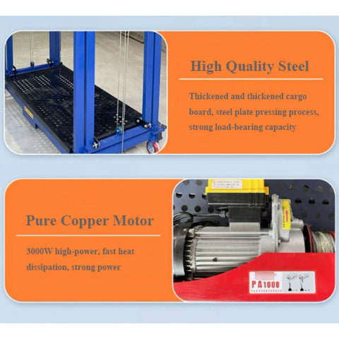 High quality steel lifting cart base with pure copper motor detail, showcasing Heavy Duty Electric Lifting Cart And Scaffolding Platform With Wireless Remote Control Built As A Gutsy Steel Workhorse For Indoor Construction Jobs That Move Massive Loads Without Breaking A Sweat.