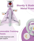 Rear view of Kids 12 Inch Bike For Girls And Boys Ages 3 To 8 Training Wheels Coaster Brake Height Adjustable Handlebar in purple