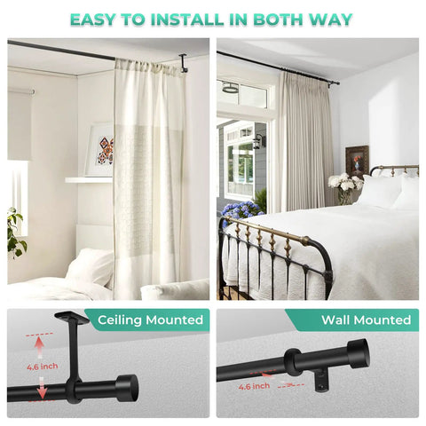 Beefy 120 To 240 Inch Curtain Rod Matte Black 1 Inch Drape Rod for Bedroom Living Room Divider Ceiling and Wall Mounted
