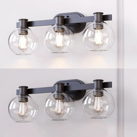 Modern Farmhouse 3 Light Vanity Light Industrial Wall Sconce With Clear Glass Globe Shade For Bedroom Hallway Kitchen Mirror Laundry Room Dope Farmhouse Glow Up Or Down Mount Now