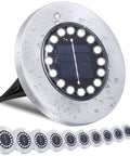 Waterproof Outdoor Solar Ground Lights Disk LEDs 16 Lamp Array For Bright Pathway Glow With Easy Setup in 12 Pack
