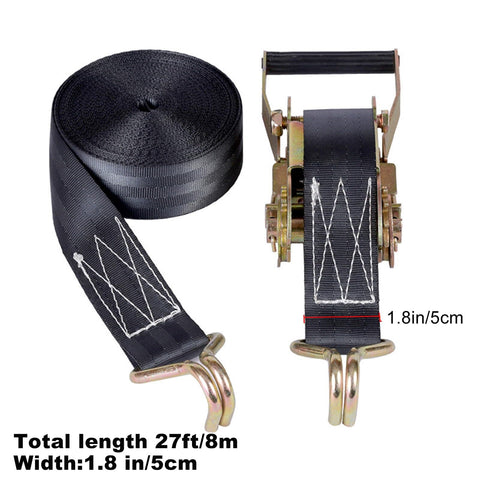 Heavy Duty Ratchet Straps 2 Inch By 27 Foot, 6600 Lbs Safe Working Load, 8000 Lbs Break Strength, Double J Hook Tie Downs