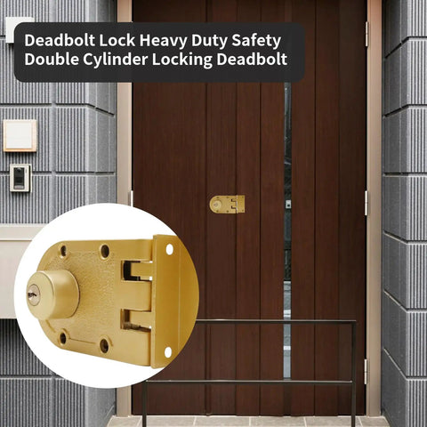 Heavy Duty Jimmy Proof Deadbolt Lock Double Cylinder With Keys Gold For Superior Home Security installed on door