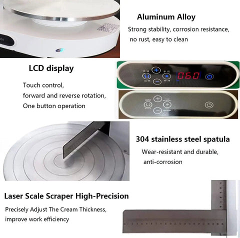 Automatic Birthday Cake Smoothing Coating Machine For 4 To 12 Inch Cakes With LCD Display and high-precision scraper details