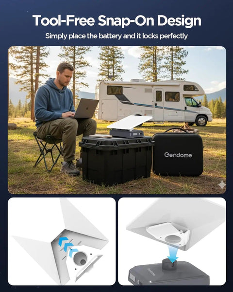 Man using Beast Of A Do It All 288Wh LiFePO4 Battery Pack Power Station With Case For Starlink, RV, in outdoor camping setup