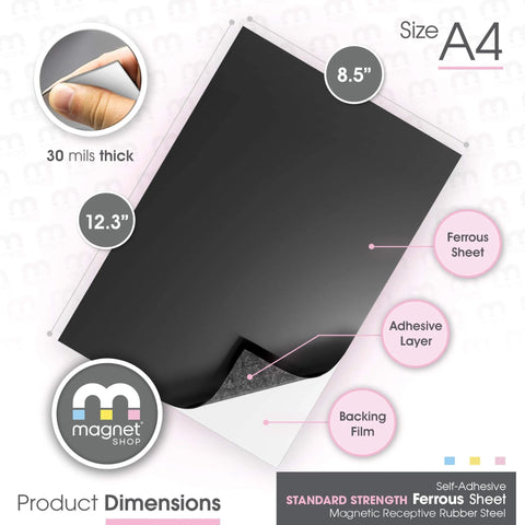 Diagram of Magnet Receptive Sheets With Adhesive Backing For Crafting And Magnetic Miniatures Storage, 8.5 by 12.3 inches, 30 mil thick