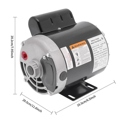 Half Horsepower Single Phase Electric Motor With 3450 RPM 115 To 230 Volt IP23 Protection Beefy Workhorse Build For Metal Cutting Machines Pumps And Fans, black metal housing