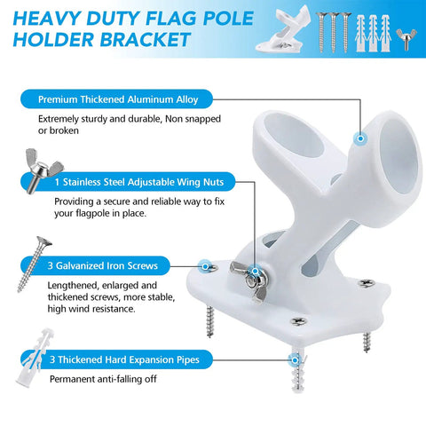 Heavy Duty Aluminum Flag Pole Holder For Outdoor Walls Rustproof Wall Mount Bracket With Stainless Hardware Fits 1 Inch Flag Poles