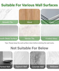 Compatibility chart for Five Pack Wall Mounted Mop And Broom Holder Set with various wall surfaces and non-suitable examples.
