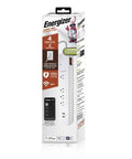 Smart Wi Fi Power Strip Surge Protector With Four Outlets Two Usb Ports Keeps Your Gear Fully Charged A Real Game Changer For Smart Homes Featuring Voice Commands And Totally Hassle Free App Scheduling, white packaging with features.