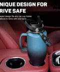 Squad Sized 40 Oz Insulated Water Bottle With Straw Lid That Finally Fits In Car Cup Holders, placed in a car cup holder for easy access.