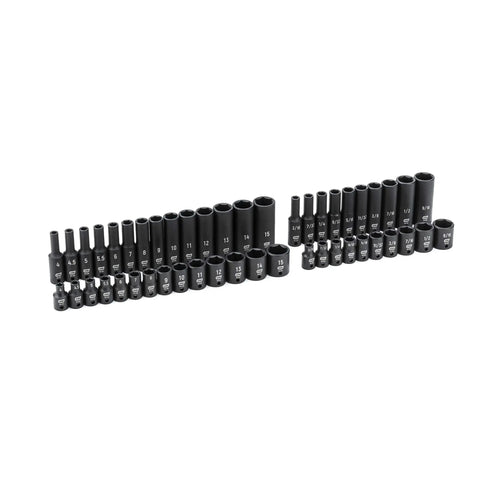 48 Piece Quarter Inch Drive 6 Point Impact Socket Set Standard And Deep SAE And Metric With Off Corner Loading