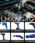 Mechanic using 5 Point Security Torx Bit Set, 10 Pc Magnetic S2 Alloy Steel Driver Bits on engine repair with drills displayed
