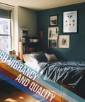 Room with Totally Colorful World Map Poster for Kids Room and Classroom Wall Art on wall above bed