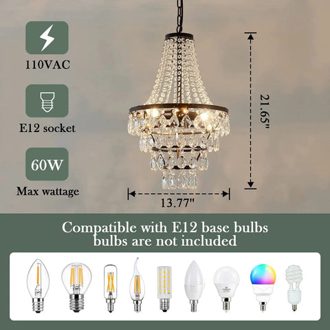 Three Light Crystal Chandelier Modern Adjustable Hanging Ceiling Light Fixture Black Pendant Lighting For Dining Room