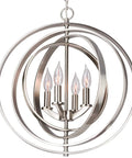 Open Globe Chandelier 21 Inch 4-Light Modern Sphere Orb Pendant in brushed nickel finish with rotating rings and candle sockets