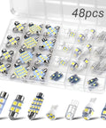 All In One Grab And Go 48 Piece Led Interior Car Lights Kit With 6500K White Bulbs in open box showing various bulb types