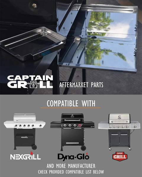 Grease Tray With Catch Pan For Gas Grills, Adjustable Stainless Drip Pan Fits 24 To 30 Inch Grill Width next to grill