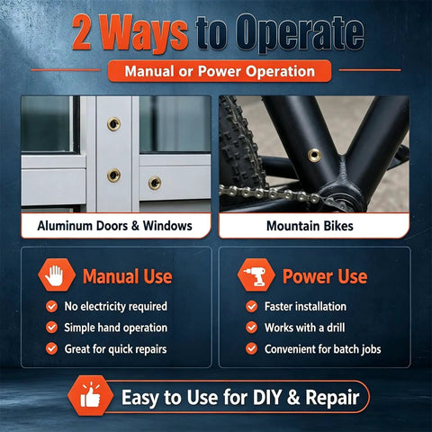 Drill Powered Rivet Nut Tool Set M3 To M12 Carbon Steel Mandrels And Head Rivet Nuts All In One Kit For Automotive Metal Fab Pro Grade DIY Fastening For Projects At Home And In The Shop, manual or drill use