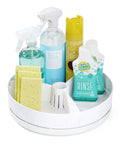 Under Sink Turntable Organizer With Adjustable Dividers, Lazy Susan For Kitchen Or Bathroom Storage, holds cleaning products