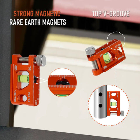 Conduit Torpedo Level With Magnetic Pipe Mini Level, 2.5 Inch Bubble Vial, V-Groove And Magnet Track, Aluminium Alloy Construction