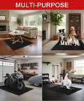 Oil Spill Mat For Garage Floor 64x32 Inches multi-purpose mat in various home settings including living room, garage, and gym.