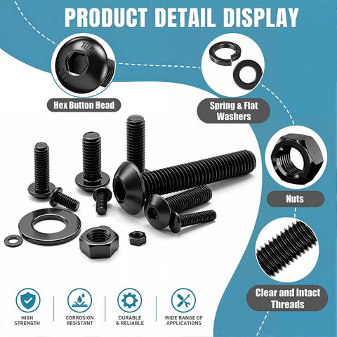 Metric Machine Screw Assortment Kit 3038Pcs With M2 M3 M4 M5 M6 M8 Hex Button Head Screws 4Mm To 45Mm Long 10.9 Grade Alloy Steel Nuts, Washers, And Wrenches For 3D Printing DIY Projects, hex screws and washers