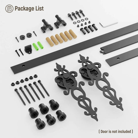 Heavy Duty 6.6-Foot Sliding Barn Door Hardware Kit With Ultra Quiet, Smooth Operation, No Sweat Installation, Flower Style shown
