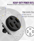 Diagram of Heavy Duty 50 Amp 250V NEMA 14-50R Receptacle Outlet for RVs, EVs, Welders, Ovens 3-Pole 4-Wire Copper, Black.
