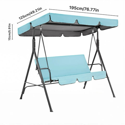 Durable 420D Oxford Canopy Replacement Cover For 2-3 Seater Outdoor Garden Swings Built To Last Weatherproof Waterproof UV Shield No Fuss Install Sun Shade Long Lasting Protection In Sky Blue shown on swing