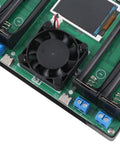 Straight Up Battery Diagnostics With This 4 Channel Capacity Tester Module showing PCB layout with cooling fan and connectors.