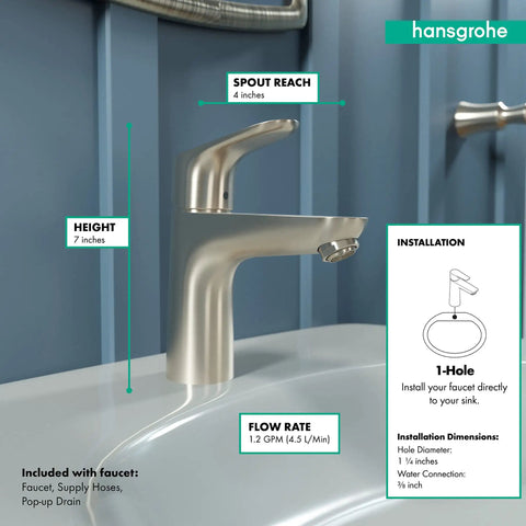 Focus Modern Upgrade Easy Clean One Handle Tall Bathroom Sink Faucet Brushed Nickel Finish With 7 Inch Reach