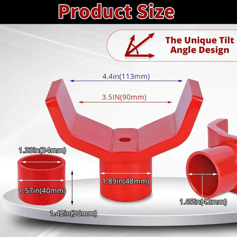 2 In 1 Bottle Jack Adapter Safe Steel Lifting Saddle showing dimensions and unique tilt angle design, fits 3-4 inch axle