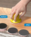 Using 32-Piece 3-Inch Hook And Loop Sanding Sponge Discs Kit With 180 To 3000 Grit Wet Dry Pads on wood surface