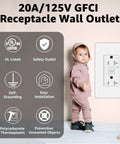 Top Shelf 20 Pack Of 20 Amp Gfci Outlets Featuring Built Tough Weather Resistant Housings And Quick Self Test Triggers For No Drama Outdoor Ground Fault Protection With Wallplates And Screws Included, showing 20A GFCI outlet and child.