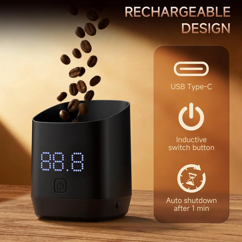 Pro Grade Ultra Precise 0.1g Coffee Scale With Dosing Cup, USB-C rechargeable with LED display and auto-shutdown feature