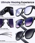 Image showing 4K Video Glasses With 8MP Camera For Vlog Travel And Work On The Go Open Ear Audio Real Time Translation, featuring flexible temples and air cushion nose pads.