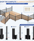 Built Tough Aluminum Deck Railing Kit 2 Pack 36 Inch High By 6 Feet Wide Modular Side Mount Post with installation diagram.