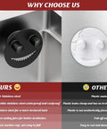 Cool Kitchen Sink Sponge Holder With Suction Cup in black stainless steel vs. a white plastic alternative on stainless steel sink
