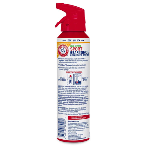 Sport Gear And Shoe Refresher Spray Heavy Duty Odor Defense For Gym Bags And Footwear Deodorizer For Boxing Gloves Hockey Pads Cleats Skates And Helmets With Fresh Guard Baking Soda Formula 6.7 Oz, red spray bottle