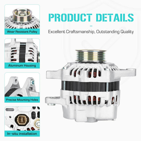 Product view of Beefy 80 Amp Alternator For Fit 1.5L 2007 2008 With 5 Groove Pulley CW Rotation IR IF Design Replaces A005TB1391