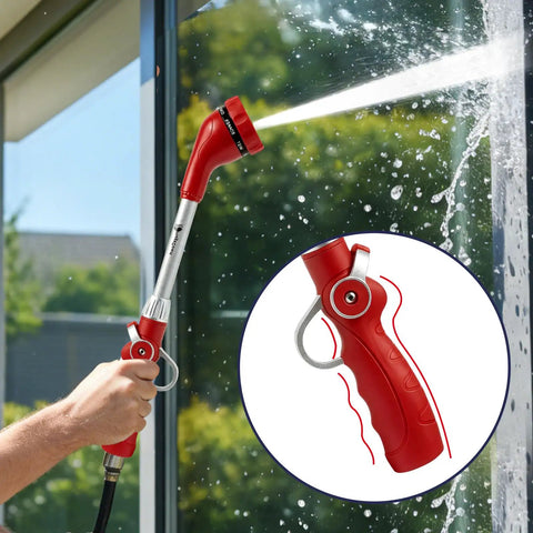 Beefy Yet Lightweight Garden Hose Wand With 16 Inch Zinc Alloy And Aluminum Build, 8 Spray Patterns With Thumb Control, Red