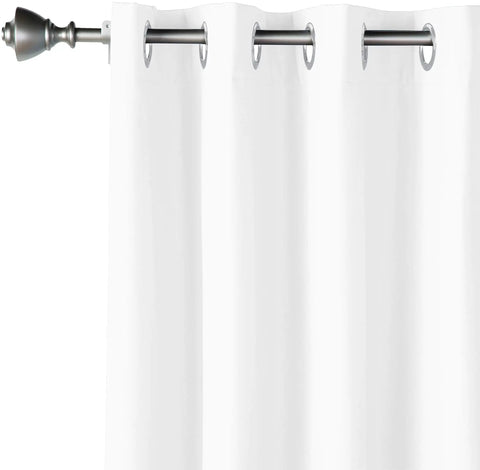 Room Darkening Blackout Curtain Panels With Grommets Set Of 2 White 52 By 63 Inches displayed on rod close-up