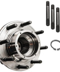 4x4 Front Wheel Bearing Hubs For Ford F-250 F-350 Super Duty 2005 To 2010 SRW With ABS. Shown with bolts and clip, steel components.