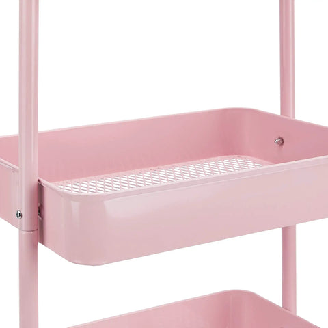 Slick Three Tier Rolling Metal Utility Kitchen Cart With Lockable Swivel Casters And Nifty Recessed Bins For No Stress Moving And Ultra Spacious Storage Solutions In Dusty Pink