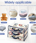 Heavy-Duty Clear Storage Bags With Zipper, 12 Pack, showing use for clothing, blankets, bedding sheets, and toys.