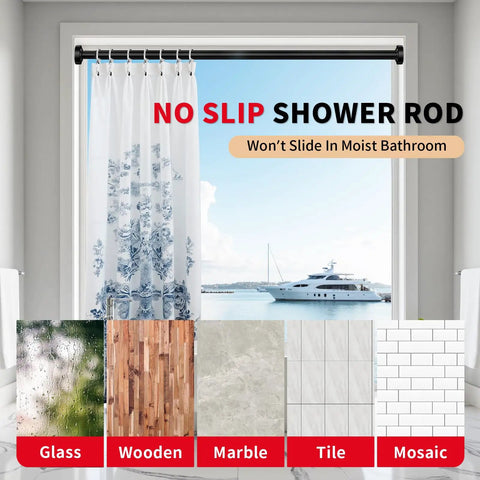 Black Stainless Steel Shower Curtain Rod 34 To 66 Inches Adjustable Tension Rod No Drilling No Rust Non Slip For Bathroom Or Window