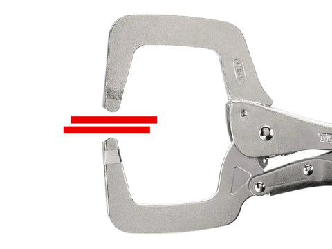 Close-up of metal C-clamp from Locking Pliers And Clamps Set 18 Piece Heavy Duty Tool Kit With 6 Inch 11 Inch And 18 Inch C Clamps