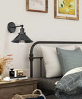 Bedroom with Retro Style Wall Sconces Set Of Two 180 Degree Up Down Adjustable Black Swing Wall Lamps Classic Traditional Lighting